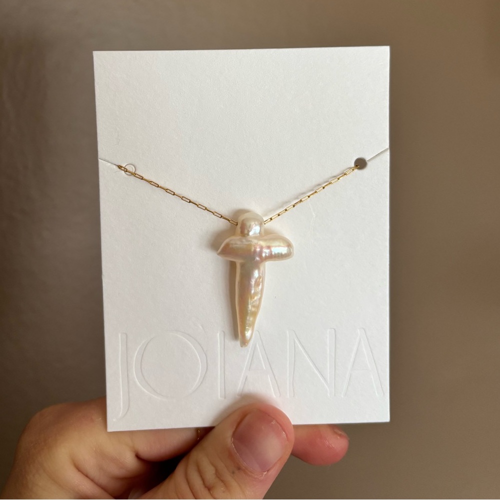 Pearl cross necklace with gold chain